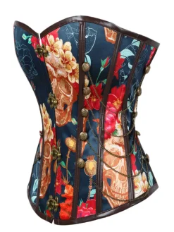 Hot Retro Stage 1980s Steampunk Floral Skull Bandeau Corset Black