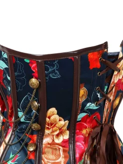Hot Retro Stage 1980s Steampunk Floral Skull Bandeau Corset Black