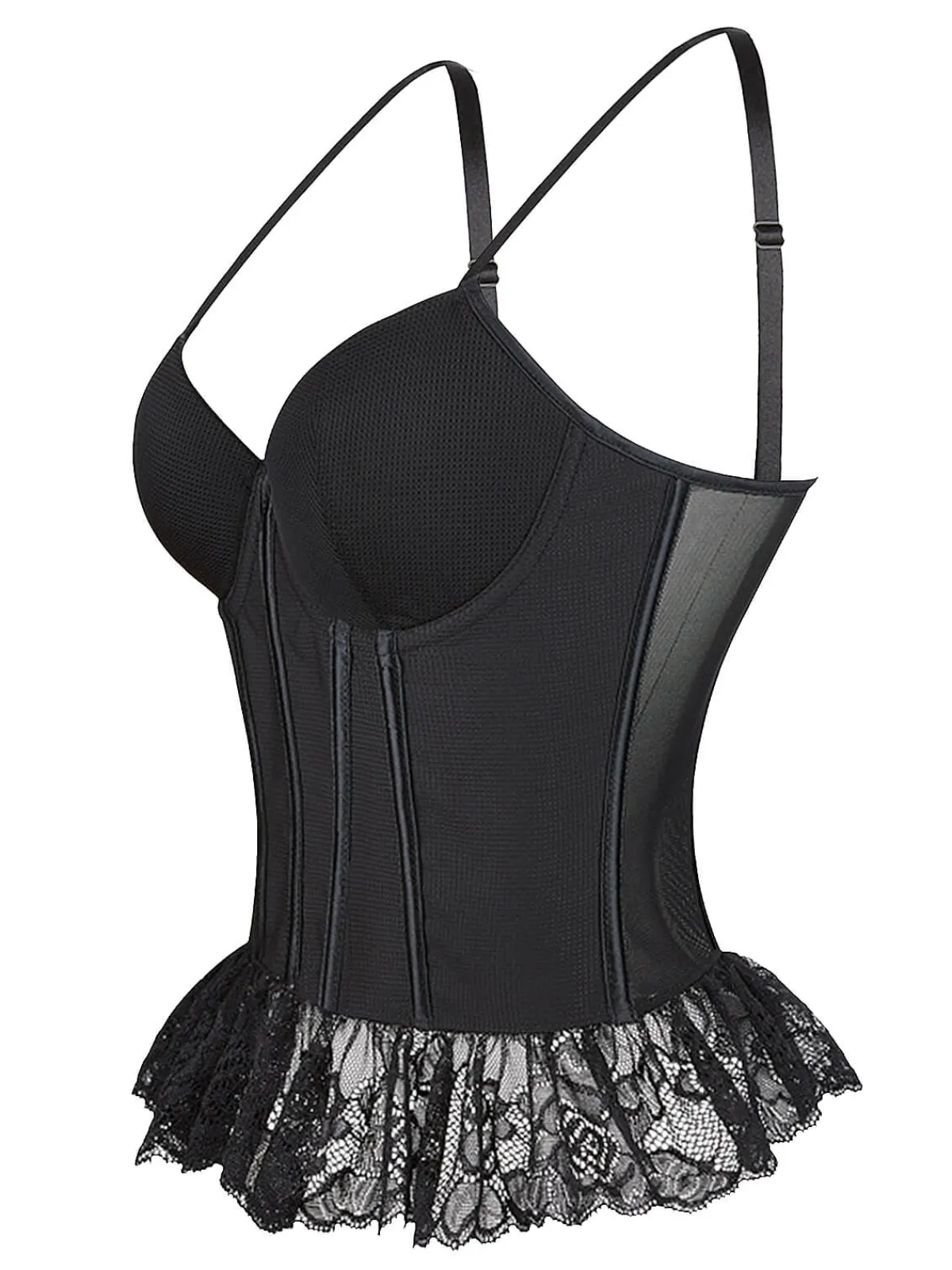Sale Retro Stage 1970s Steampunk Lace Patchwork Strap Corset Black