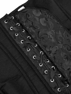 Sale Retro Stage 1970s Steampunk Lace Patchwork Strap Corset Black