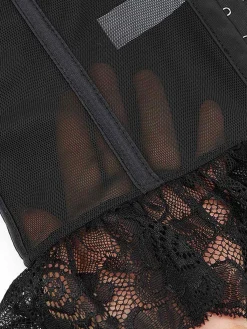 Sale Retro Stage 1970s Steampunk Lace Patchwork Strap Corset Black