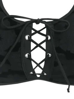 Sale Retro Stage 1980s Strap Bat Mesh Gothic Bikini Set Black