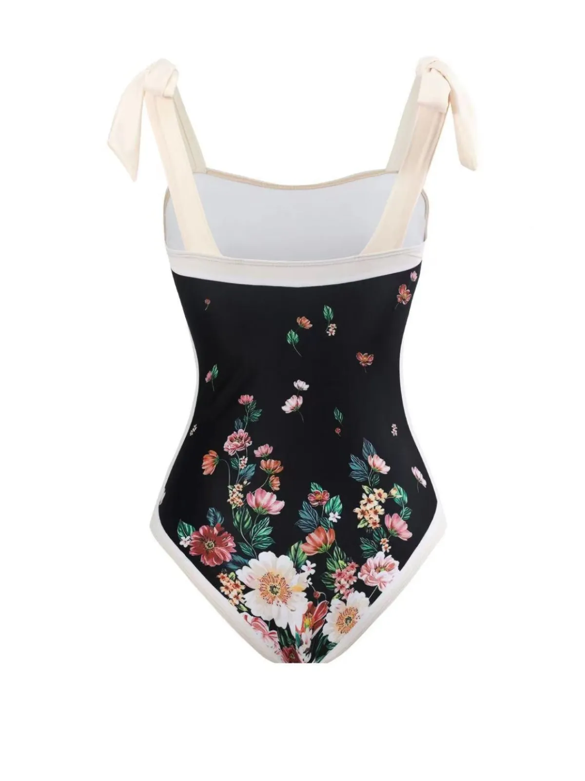 Clearance Retro Stage 1940s Strap Bow Floral Swimsuit & Cove-Up Black