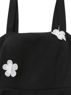 Best Retro Stage 1950s Strap 3D Daisy Solid Dress Black