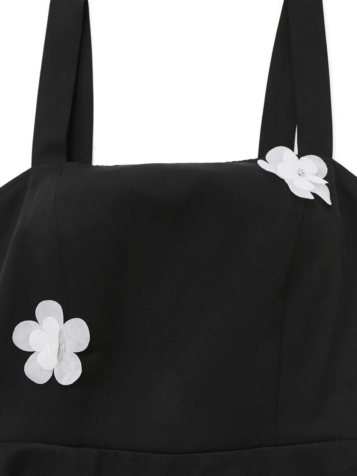 Best Retro Stage 1950s Strap 3D Daisy Solid Dress Black