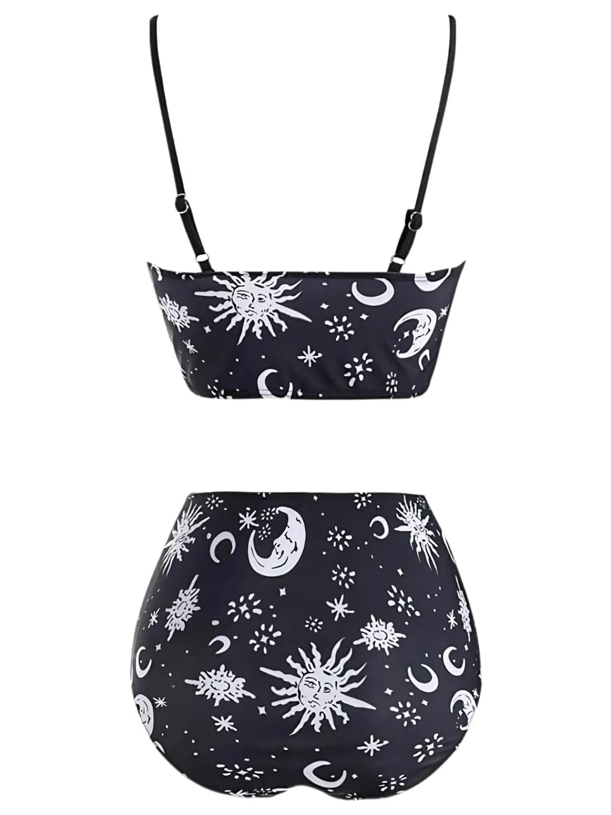 Clearance Retro Stage 1980s Strap Galaxy Print Gothic Bikini Set Black