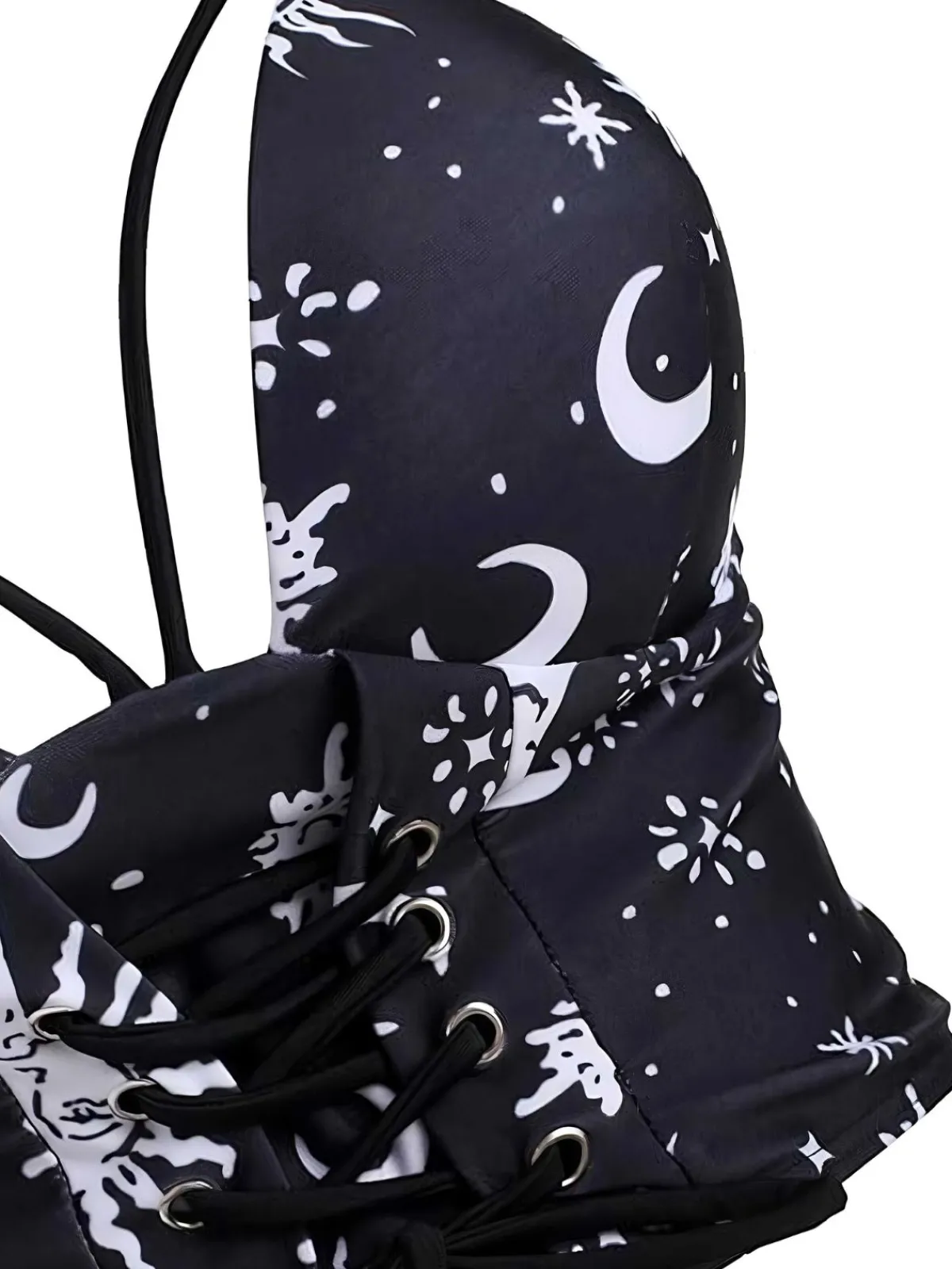 Clearance Retro Stage 1980s Strap Galaxy Print Gothic Bikini Set Black