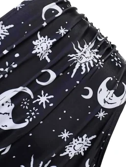 Clearance Retro Stage 1980s Strap Galaxy Print Gothic Bikini Set Black