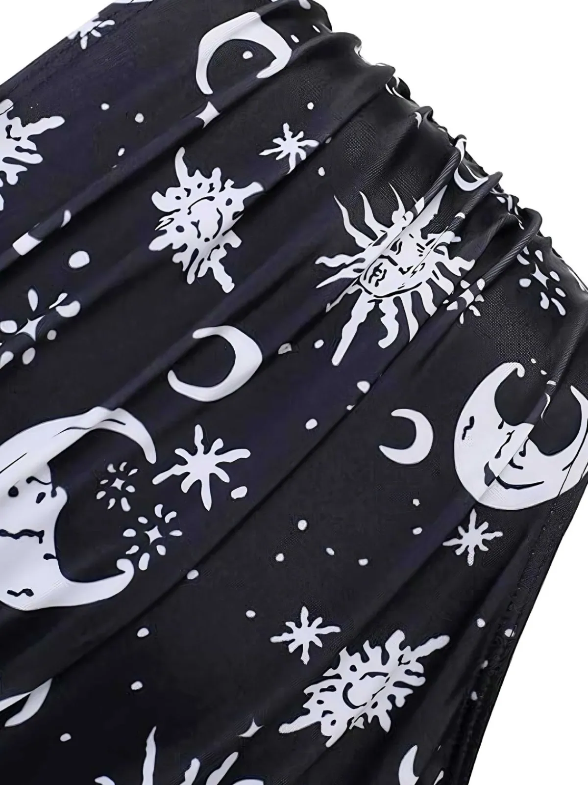 Clearance Retro Stage 1980s Strap Galaxy Print Gothic Bikini Set Black