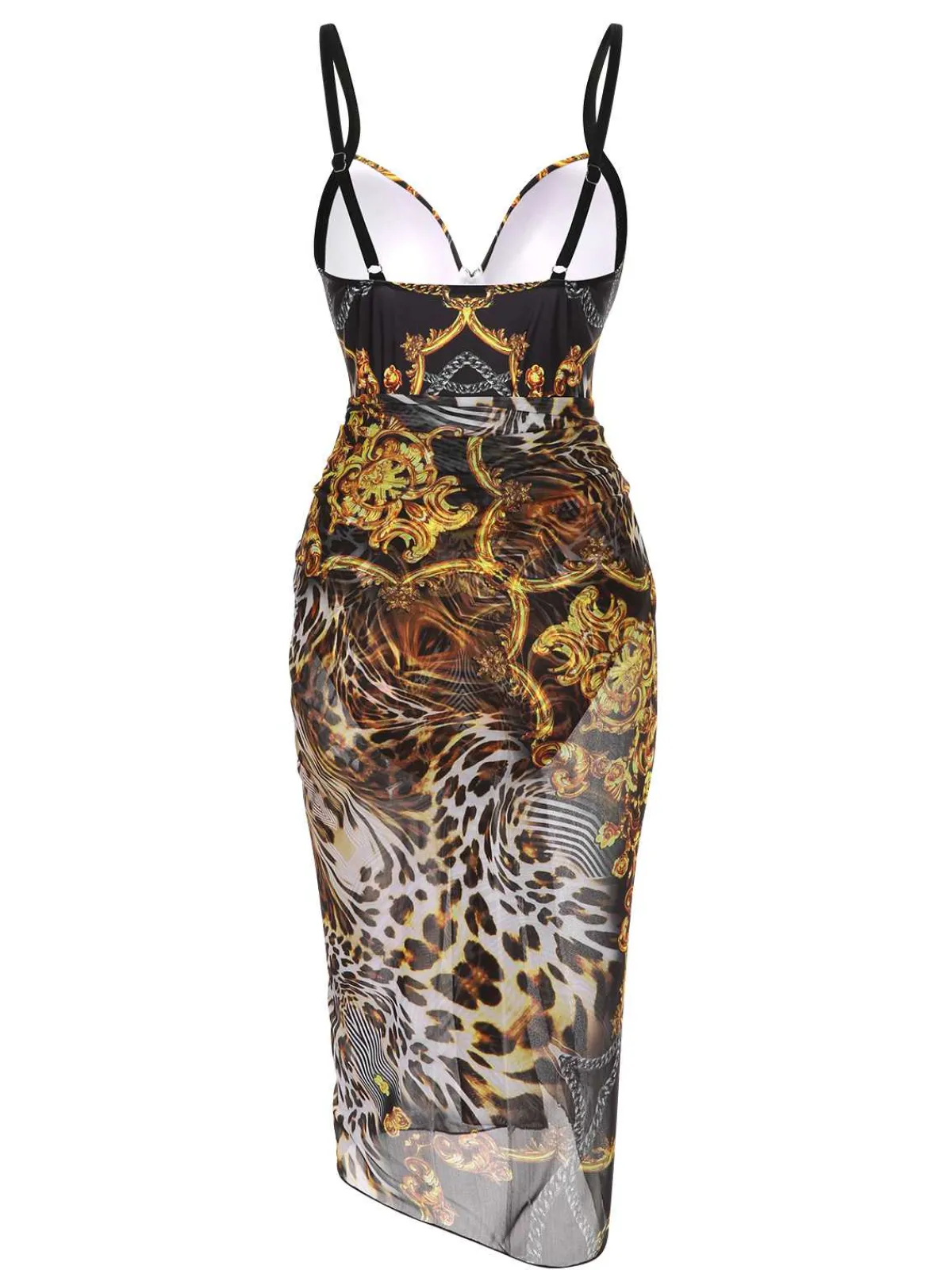 Online Retro Stage Black 1970s Strap Print One-Piece Swimsuit & Cover-Up Blue