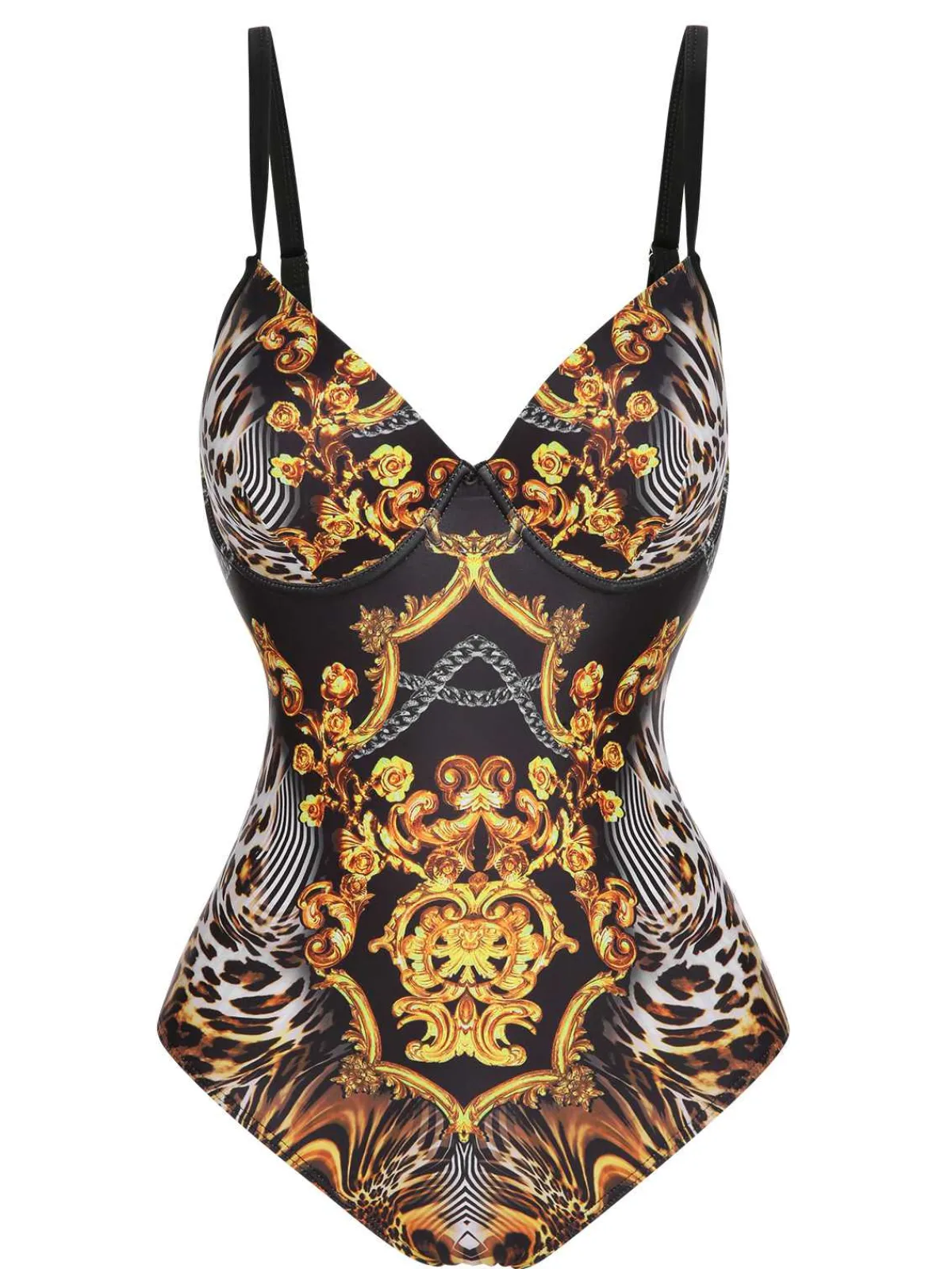Online Retro Stage Black 1970s Strap Print One-Piece Swimsuit & Cover-Up Blue