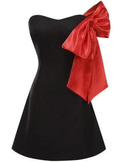 Discount Retro Stage 1960s Strapless Bow A-Line Dress Black