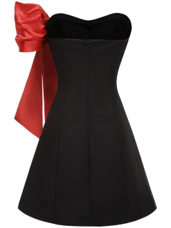 Discount Retro Stage 1960s Strapless Bow A-Line Dress Black
