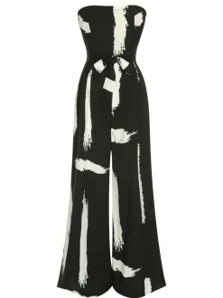 Fashion Retro Stage 1940s Strapless Colorblock Jumpsuit Black