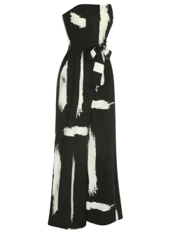 Fashion Retro Stage 1940s Strapless Colorblock Jumpsuit Black