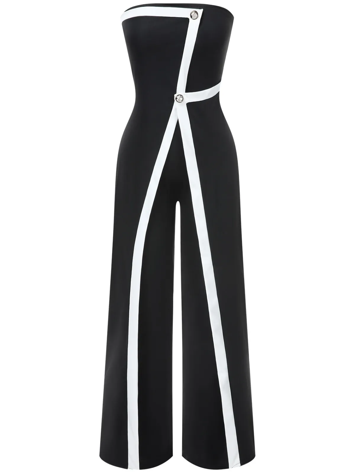 Sale Retro Stage 1960s Strapless Contrast Wrap Jumpsuit Black