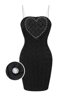 New Retro Stage 1960s Strapless Woven Heart Dress Black