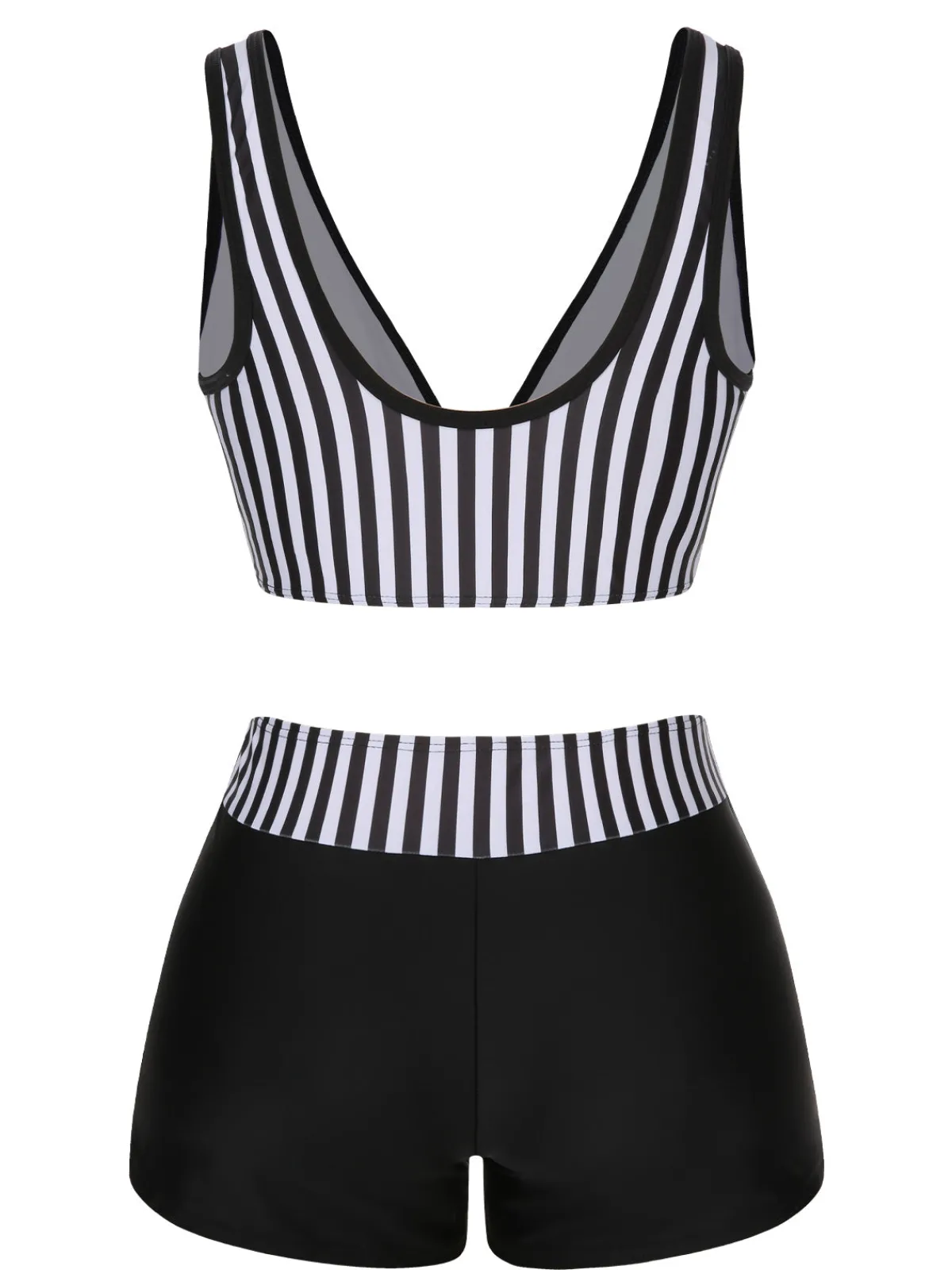Discount Retro Stage 1950s Stripe Binding V-Neck Swimsuit Black
