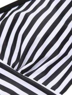 Discount Retro Stage 1950s Stripe Binding V-Neck Swimsuit Black