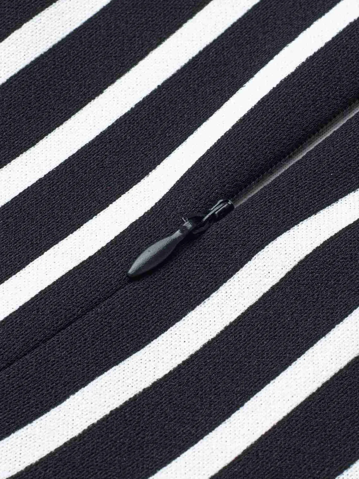 Fashion Retro Stage 1960s Striped Patchwork Lapel Pencil Dress Black