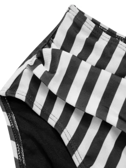 Hot Retro Stage 1950s Striped Printed Separate Swimsuit Black