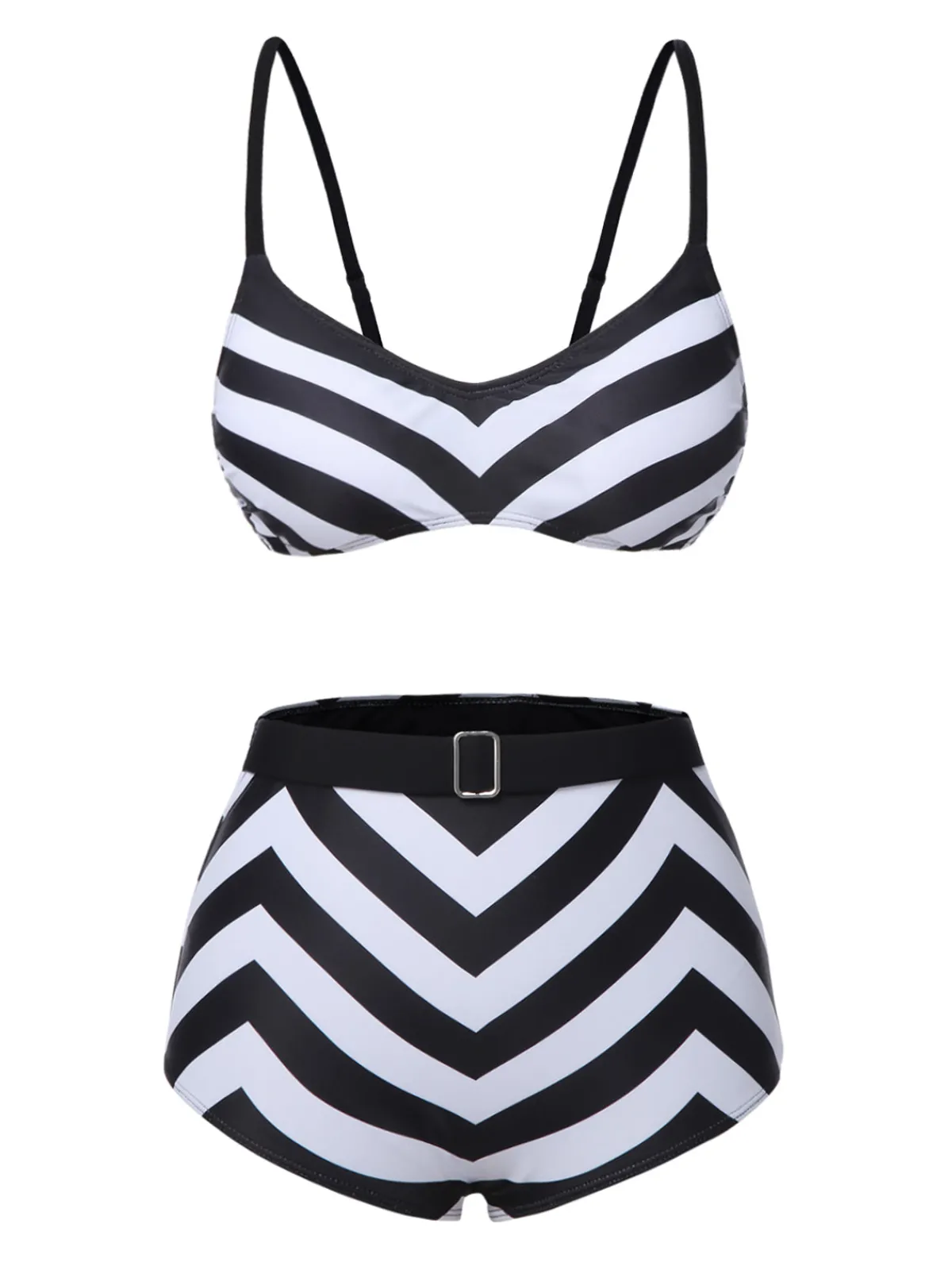 Clearance Retro Stage 1950s Striped Spaghetti Strap Swimsuit Black