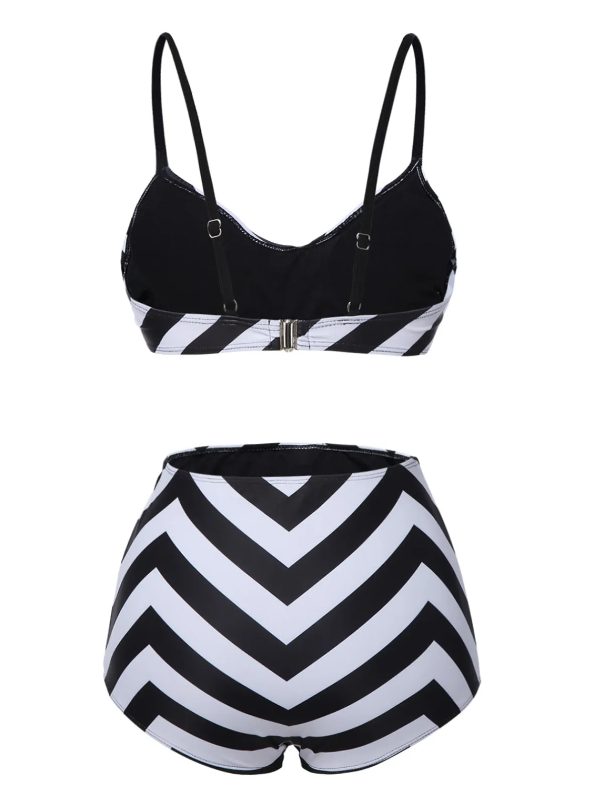 Clearance Retro Stage 1950s Striped Spaghetti Strap Swimsuit Black