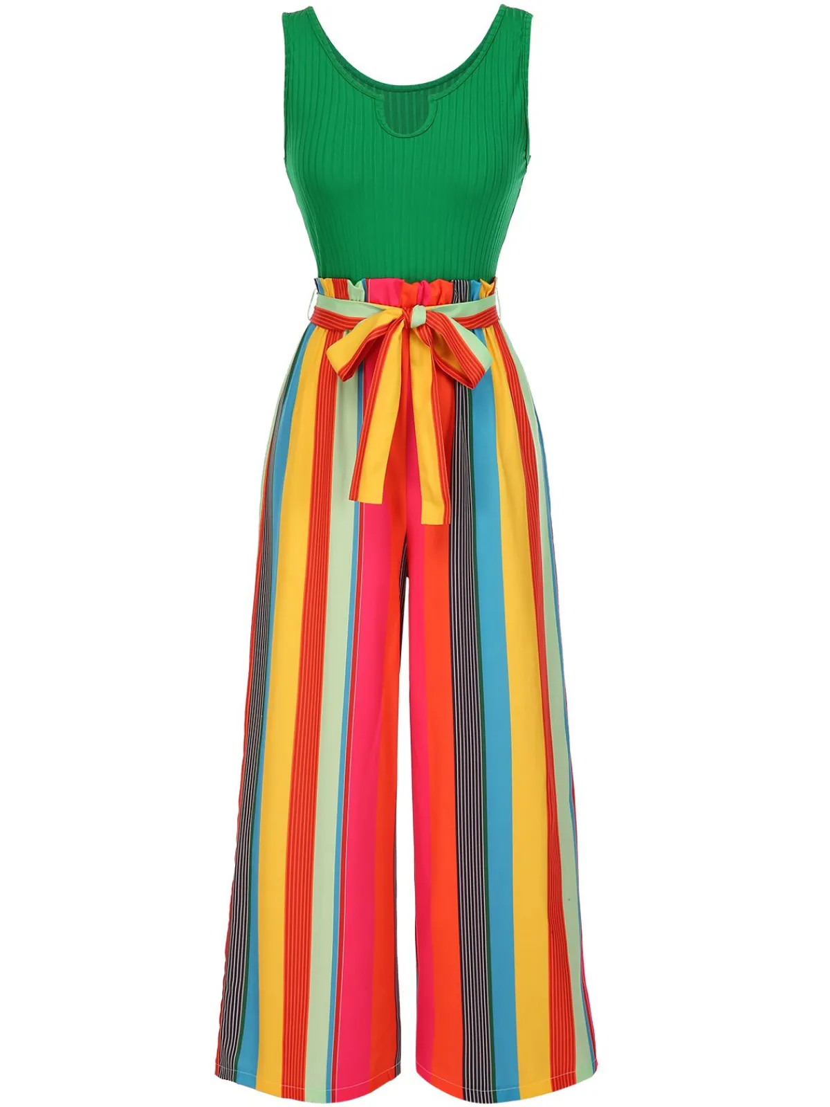 Best Retro Stage Black 1950s Stripes Knitted Belted Jumpsuit