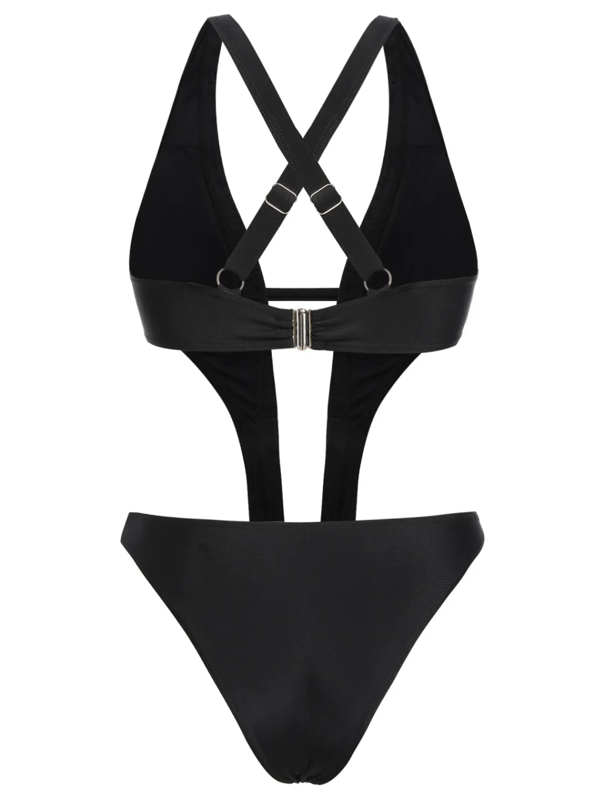 Fashion Retro Stage 1970s Studded Cutout One-Piece Swimsuit Black