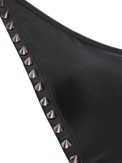 Fashion Retro Stage 1970s Studded Cutout One-Piece Swimsuit Black