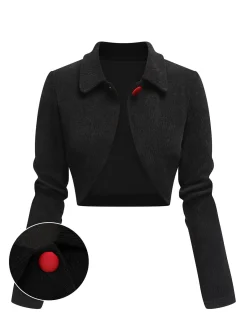 Discount Retro Stage 1950s Textured Knitted Crop Jacket Black