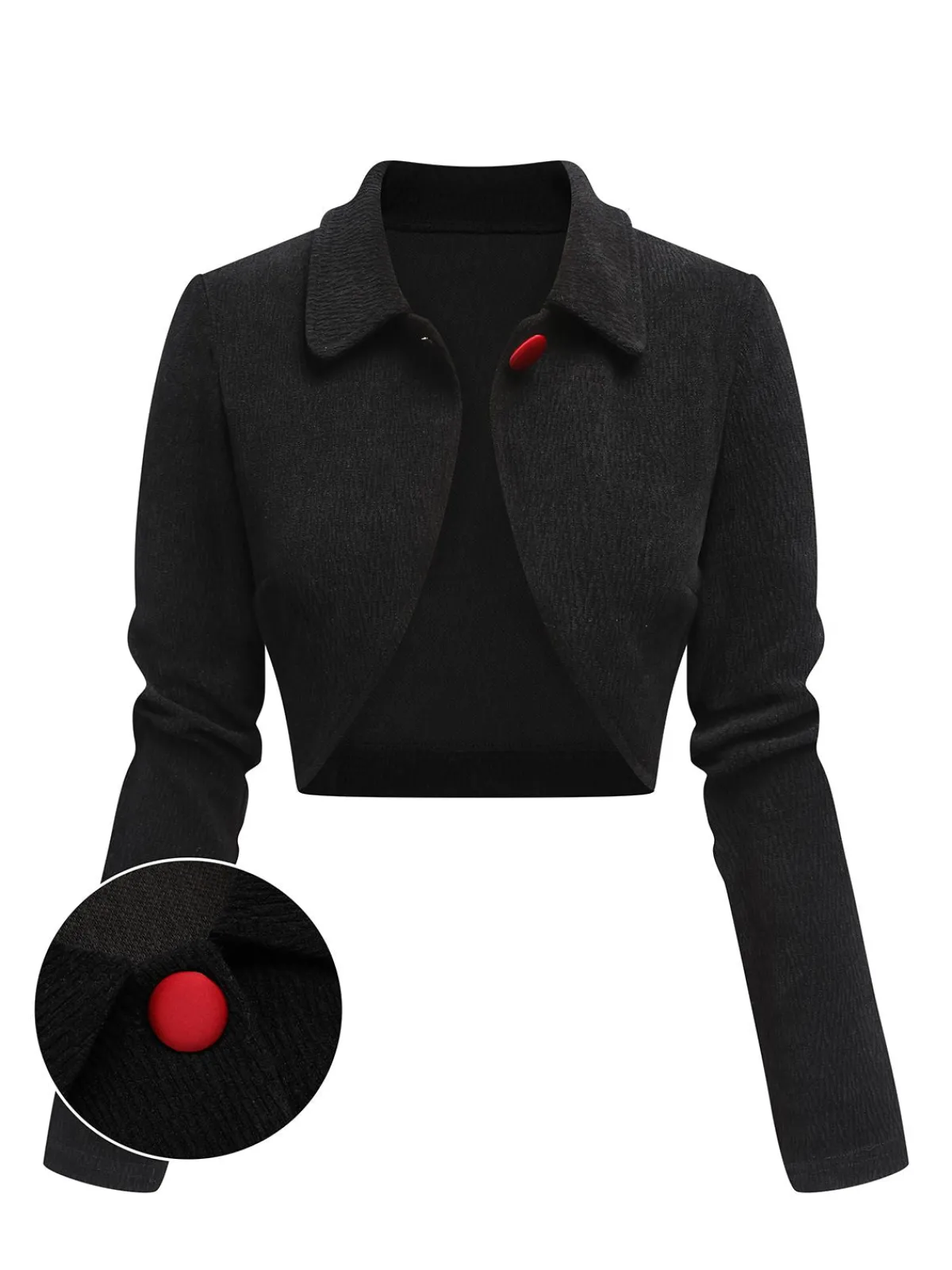 Discount Retro Stage 1950s Textured Knitted Crop Jacket Black