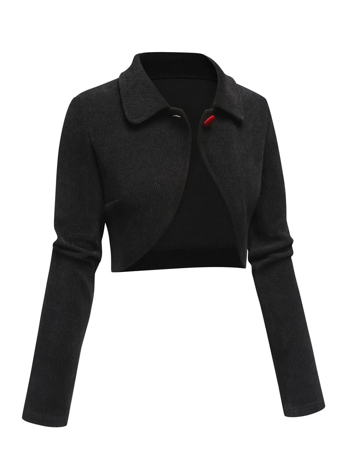 Discount Retro Stage 1950s Textured Knitted Crop Jacket Black