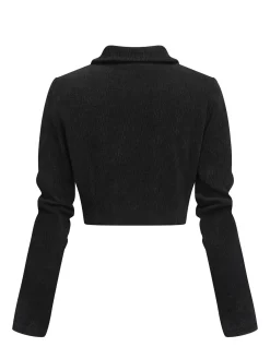 Discount Retro Stage 1950s Textured Knitted Crop Jacket Black