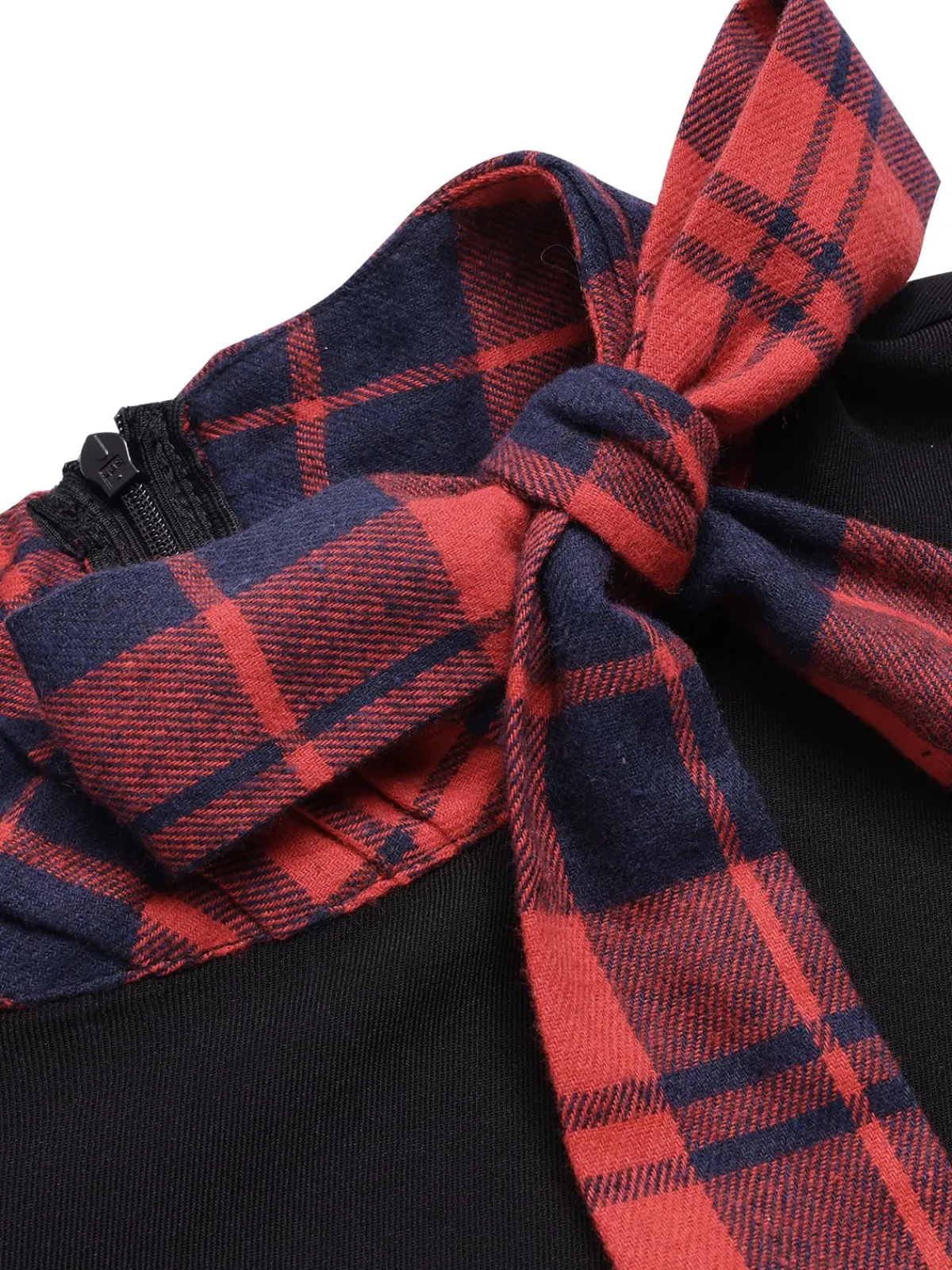 Hot Retro Stage 1960s Tie Neck Plaids Bow Dress Black