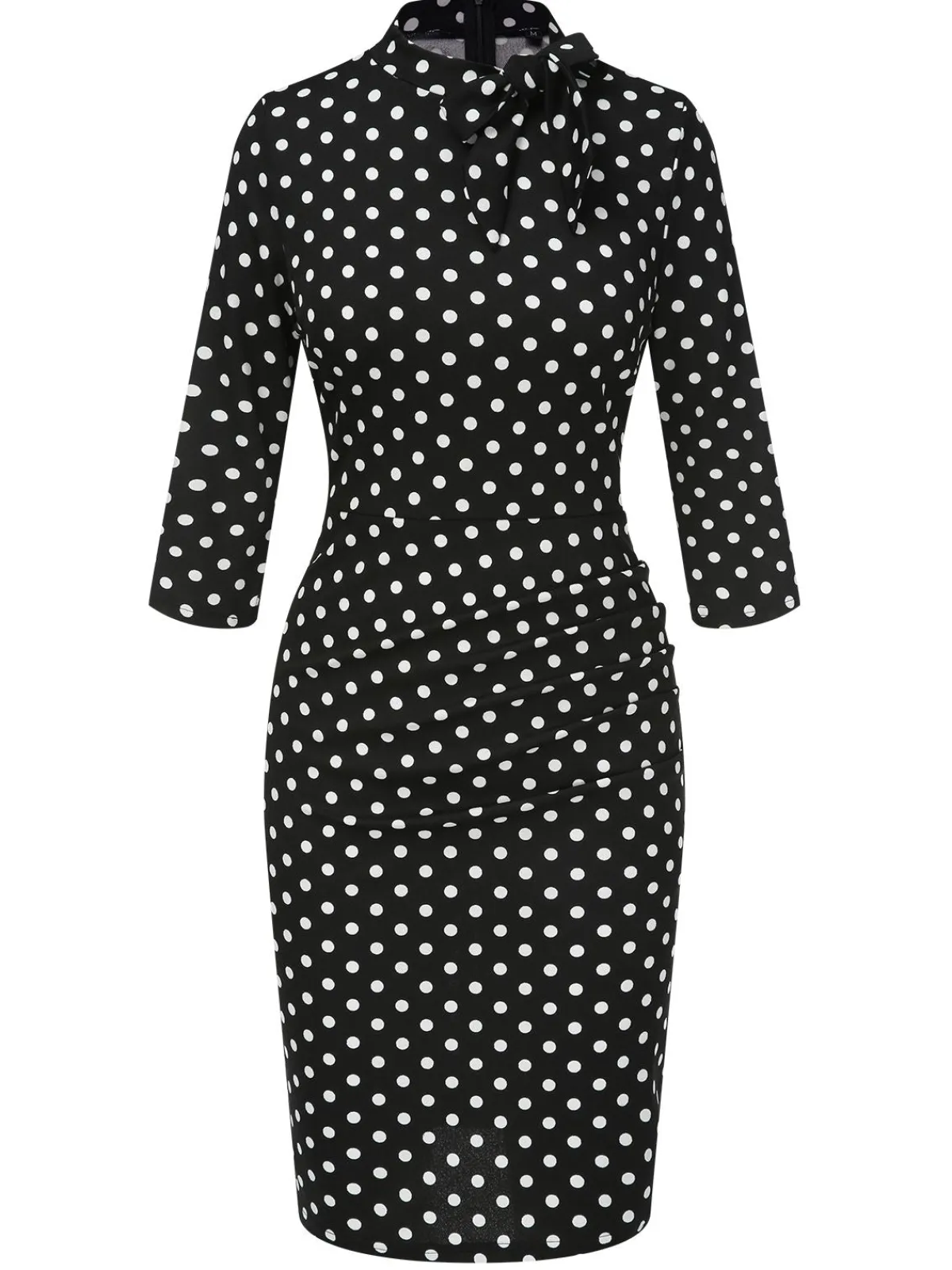 Outlet Retro Stage 1960s Tie Neck Polka Dots Dress Black