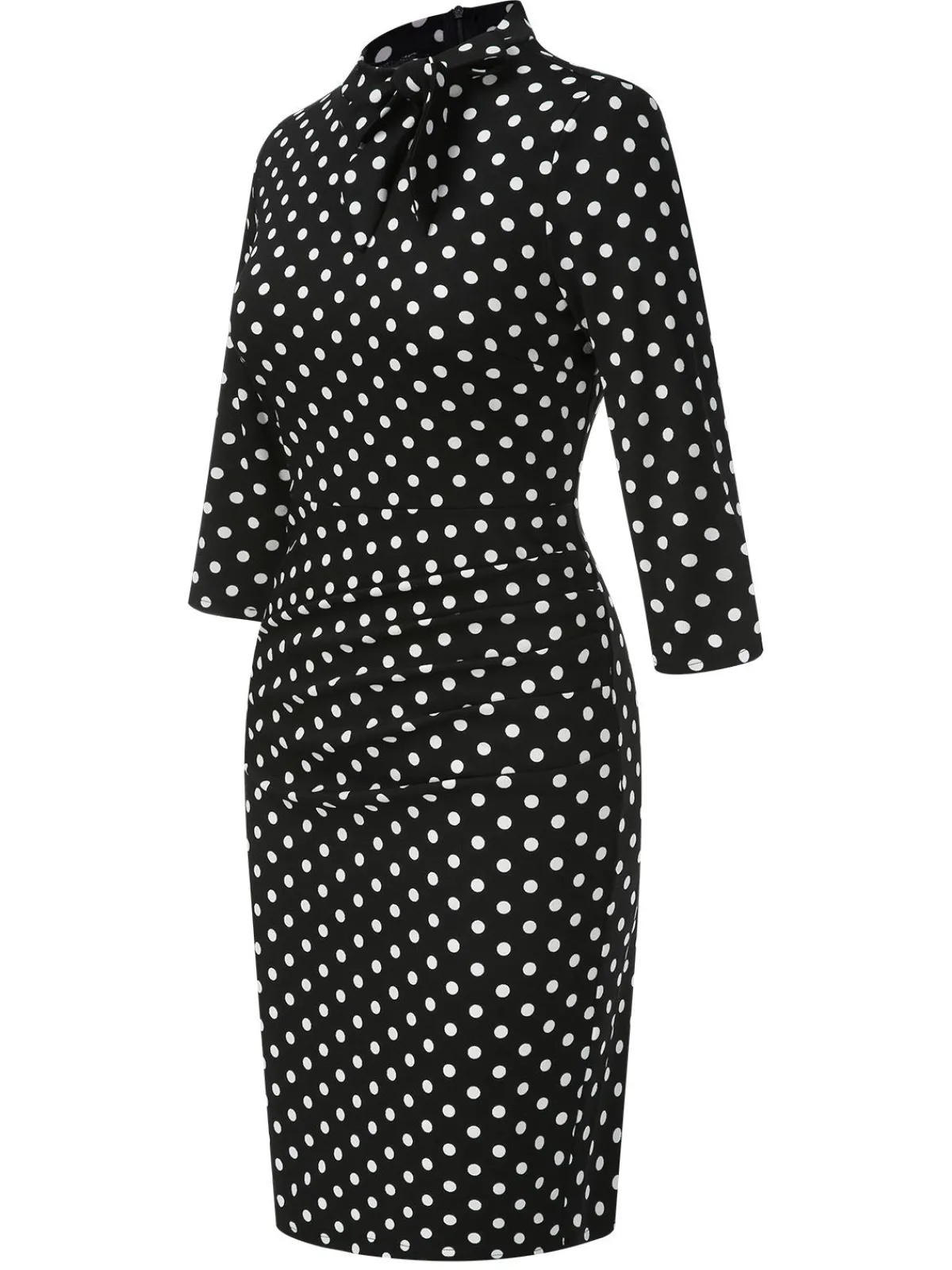 Outlet Retro Stage 1960s Tie Neck Polka Dots Dress Black