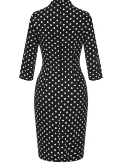 Outlet Retro Stage 1960s Tie Neck Polka Dots Dress Black