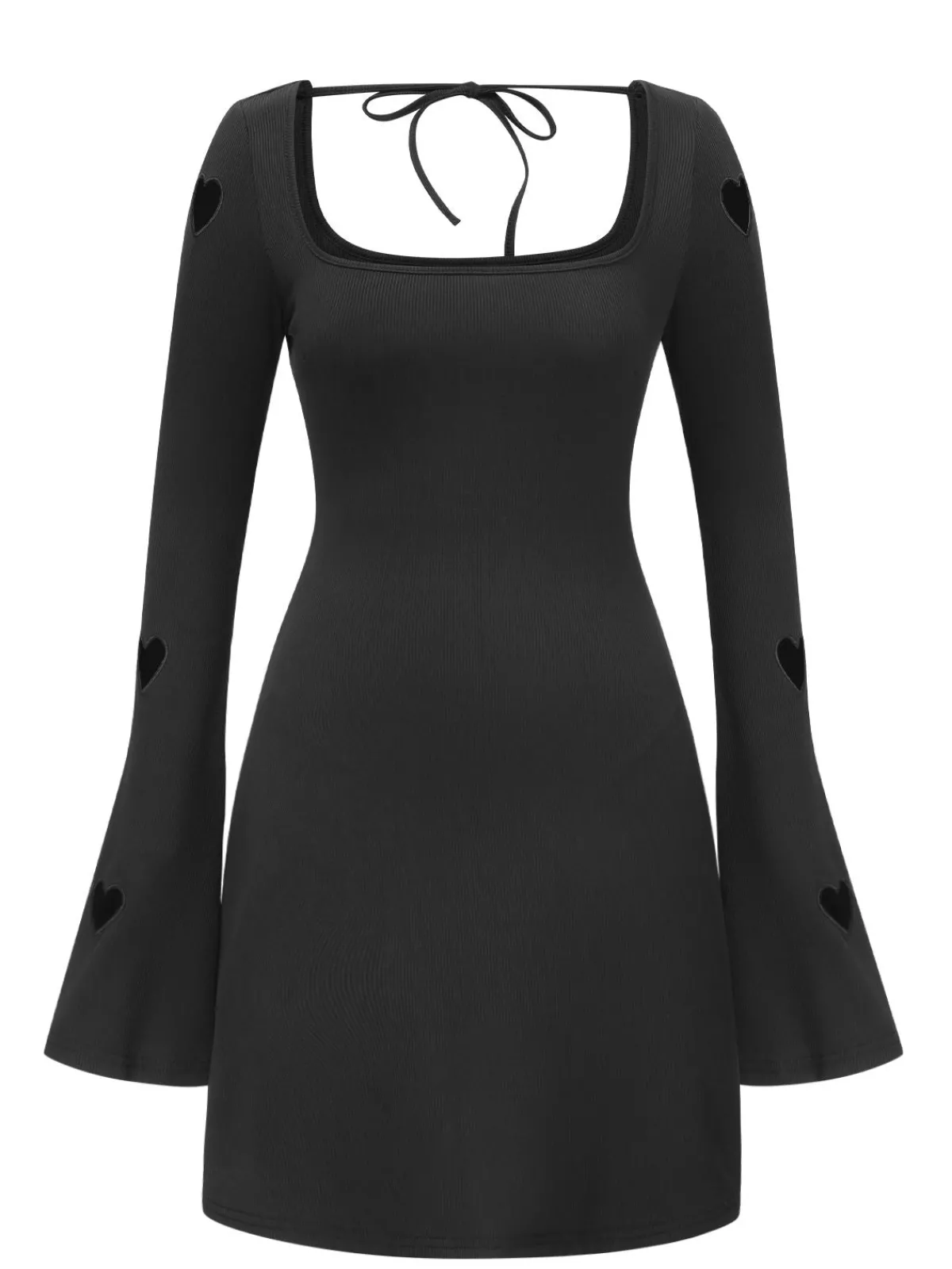 Discount Retro Stage 1960s Trumpet Sleeve Hollow Heart Dress Black