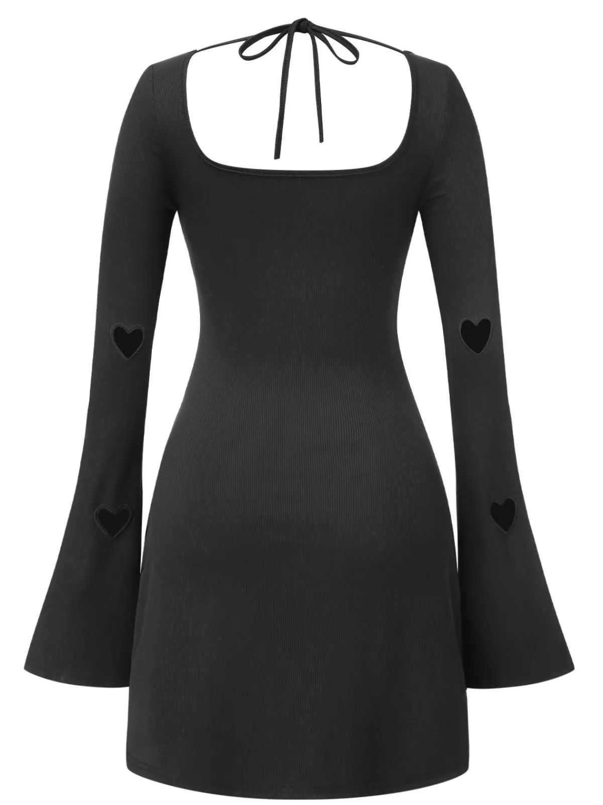 Discount Retro Stage 1960s Trumpet Sleeve Hollow Heart Dress Black