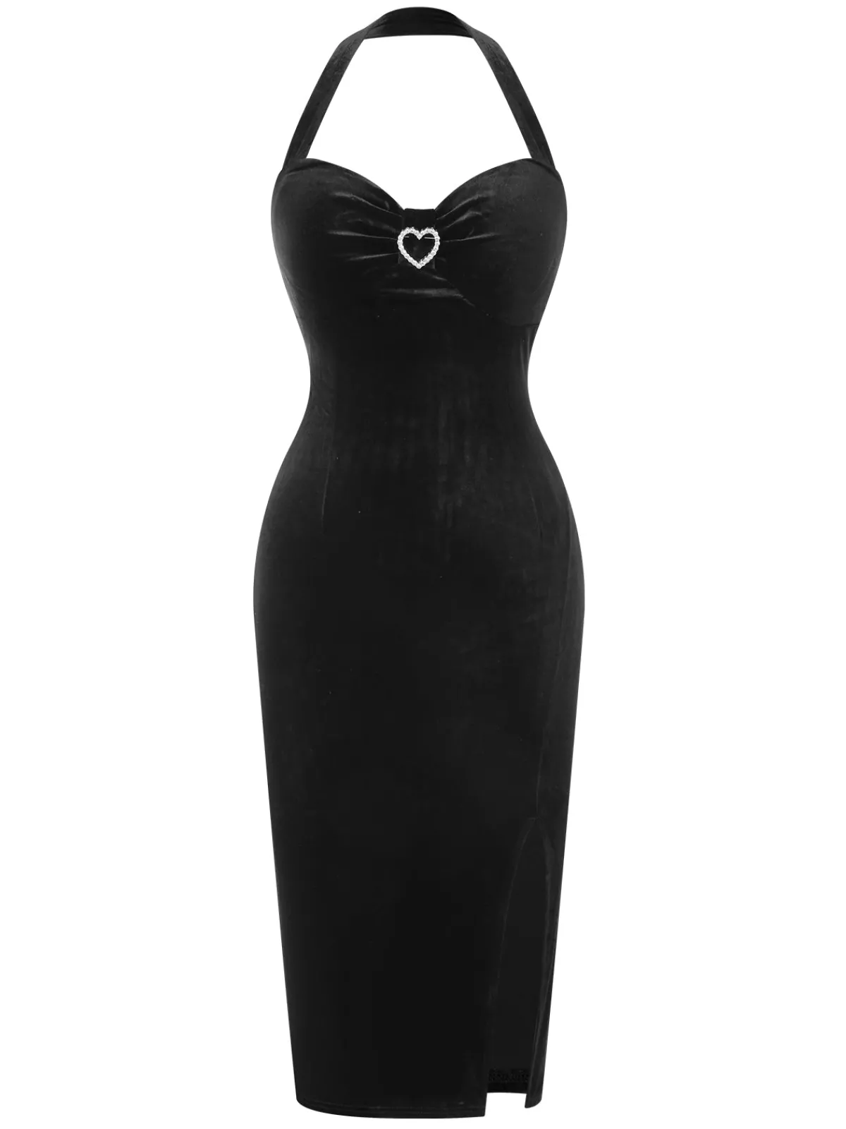 New Retro Stage 1960s Velvet Dress With Heart Rhinestone Brooch Black