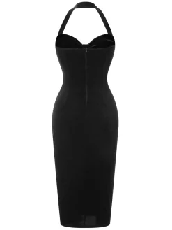New Retro Stage 1960s Velvet Dress With Heart Rhinestone Brooch Black