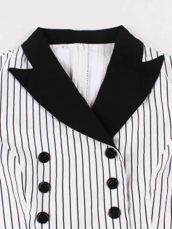 Outlet Retro Stage 1950s Vertical Stripe Patchwork Lapel Dress Black