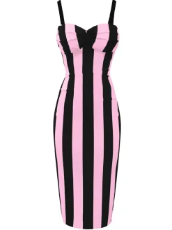 New Retro Stage Black 1960s Vertical Stripe Straps Pencil Dress