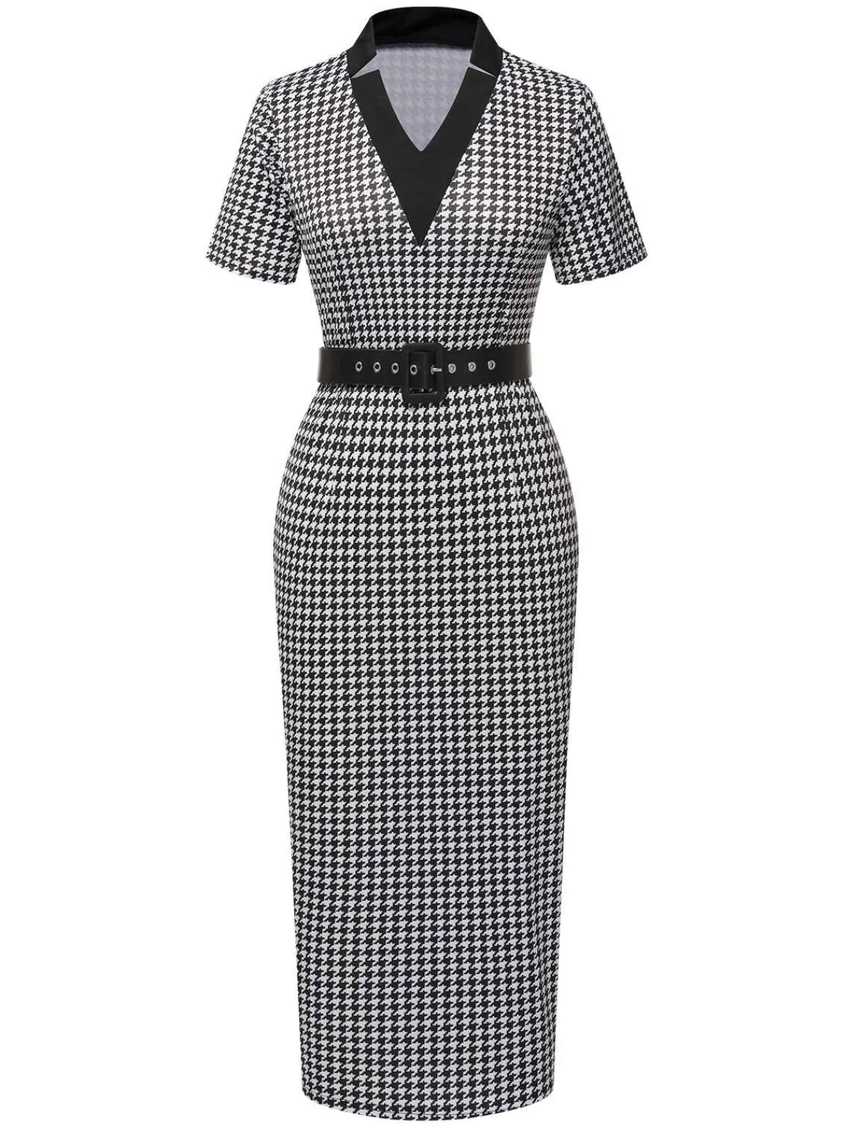 Best Retro Stage Black 1960s V-Neck Belted Pencil Dress