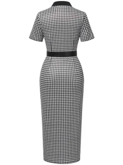 Best Retro Stage Black 1960s V-Neck Belted Pencil Dress