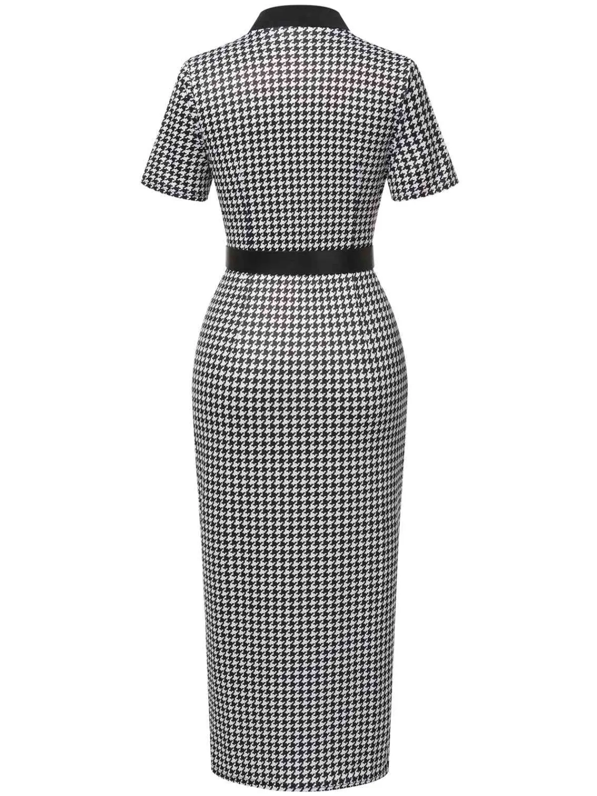 Best Retro Stage Black 1960s V-Neck Belted Pencil Dress