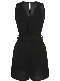 New Retro Stage 1960s V-Neck Belted Romper Black