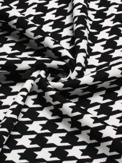 Outlet Retro Stage 1980s V-Neck Bow Houndstooth Dress Black
