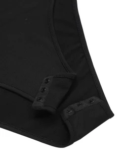 Clearance Retro Stage 1970s V-Neck Embroidered Floral Bodysuit Black